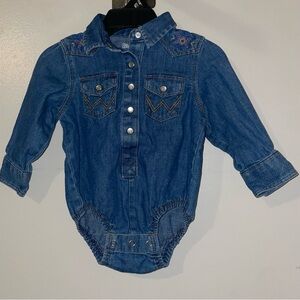 3/6m Baby Girl Denim Pearl Snap Onesie